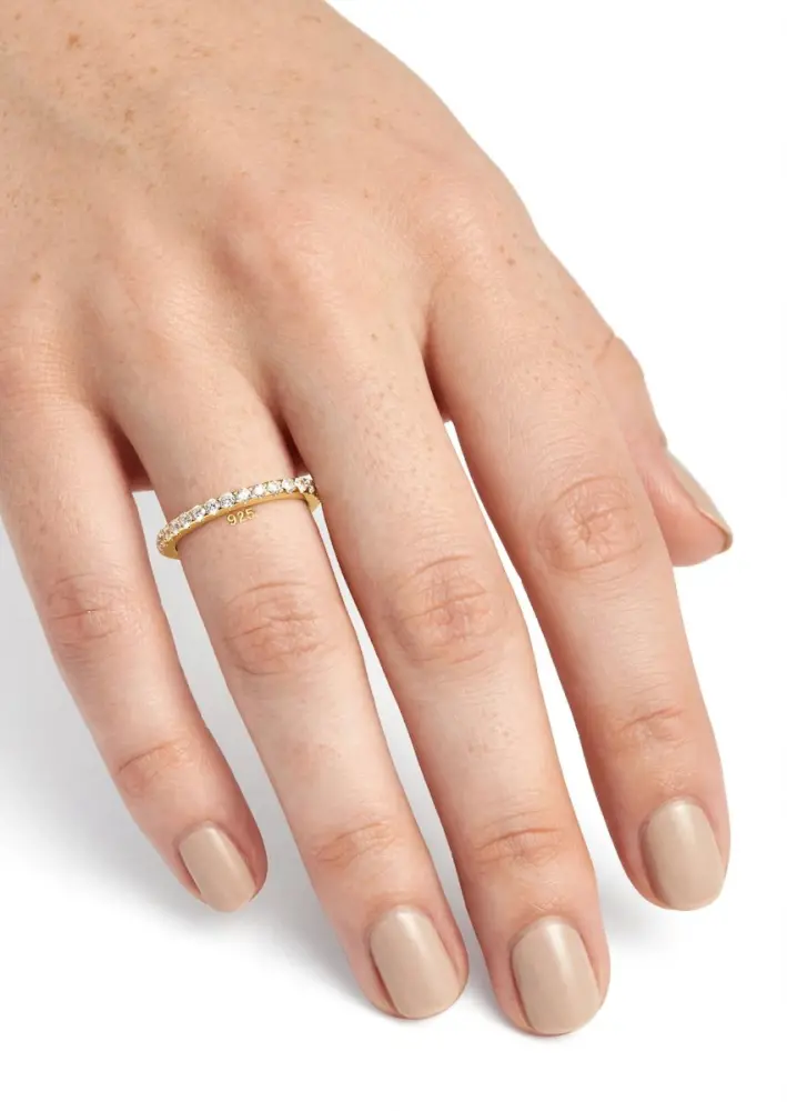 Miniatura de Anillo de Plata 925 Bañado en Oro con Circonia Cúbica para Mujer ? Diseño Apilable, Hipoalergénico y Antialérgico